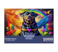 Cute Dog 1000 Pieces Puzzle for Home Wall Decor -Rottweiler Angel Wings Rainbow Burst Fun Present & Activity for Adults Kids Great Gift Idea38x26cm/1000pcs