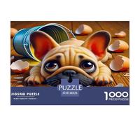 Cute Dog 1000 Pieces Puzzle Game - Bulldog Broken Eggs Playful Mess The Whole Family Fun And Challenging Activity for Home Decompression38x26cm/1000pcs