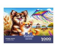 Cute Dog 1000 Pieces Recycled Paper Puzzle for Adults -Two Dogs Kite Sunny Meadow Educational Game Decompression Fun Present70x50cm/1000pcs