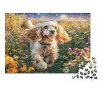 Cute Dog 1000Pc for Adults Kids: Cocker Spaniel in Wildflowers Educational Games Suitable for Decompression 70x50cm/1000pcs