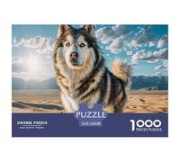 Cute Dog 1000Pc for Adults Kids: Husky on Beach Under Cloudy Sky Educational Games Suitable for Decompression 52x38cm/1000pcs