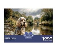 Cute Dog 1000Pc Jigsaw Puzzle for Adults: Cocker Spaniel Sits by Calm Lake Impossible Hard Difficult & Educational Decompression 38x26cm/1000pcs