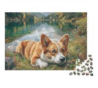 Cute Dog 1000Pc Jigsaw Puzzle for Adults Teens Corgi Lies by Lake Impossible Difficult | Great Gift Idea 38x26cm/1000pcs