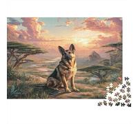 Cute Dog 1000Pc Jigsaw Puzzles for Women & Men German Shepherd at Sunset Impossible Hard Puzzle | Home Activity 52x38cm/1000pcs