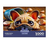 Cute Dog 1000Pc Puzzle for Adults Challenging Bulldog with Broken Egg on Table Educational Game Decompression 52x38cm/1000pcs