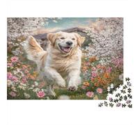 Cute Dog 1000Pc Puzzle for Adults & Kids: Golden Retriever in Flowers Fun Present & Activity for Home Age 12 Years Up 38x26cm/1000pcs