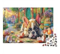 Cute Dog 1000Pc Recycled Paper Jigsaw Puzzles | for Adults Bulldog with Broken Egg Nook Sustainable & Giftable 70x50cm/1000pcs