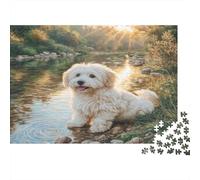 Cute Dog Adult Jigsaw Games: Coton De Tulear by Stream Challenging & Brainteasing for Decompression 38x26cm/1000pcs