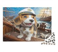 Cute Dog Adult Jigsaws 1000 Pc Jigsaw Puzzle Recycled Paper Beagle in Captain’s Hat on A Ship Educational Game Decompression Family Game Great Gift Idea Beagle in Captain’s Hat on A Ship