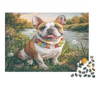 Cute Dog Adult Jigsaws 1000 Piece French Bulldog by Stream Impossible Difficult Puzzle | Educational Decompression Game 70x50cm/1000pcs
