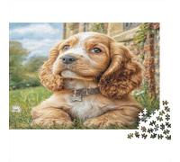 Cute Dog Adult Jigsaws 1000 Piece Jigsaw Puzzle Recycled Paper Cocker Spaniel Lying on Grass Impossible Hard Game for Wall Decoration And Gifts 52x38cm/1000pcs