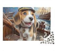 Cute Dog Adult Jigsaws 1000Pc | Educational Decompression Beagle in Captain's Hat on Ship Wall Decoration & Great Gift 38x26cm/1000pcs