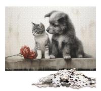 Cute Dog And Cat Portrait Puzzle for Adults 1000 Pieces Wood Puzzles Home Educational Games DIY Toys 1000pcs (75x50cm)