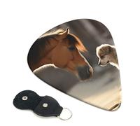 Cute Dog and Horse Guitar Picks 6 Pcs, 0.71mm Thickness Celluloid Plectrum with Leather Picks Holder, Personalized Guitar Pick for Bass Electric Acoustic Guitars Lovers Gift