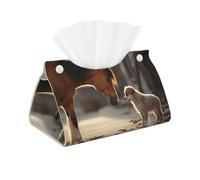 Cute Dog and Horse Tissue Box Cover PU Leather Tissue Holder Rectangular Facial Tissue Case Modern Stylish Facial Paper Organizer Dispenser for Bathroom Car Office Decor