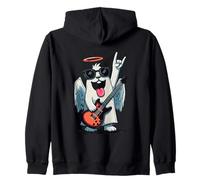 Cute Dog Angel Rock Music Guitar Player Design Zip Hoodie
