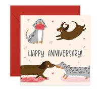 Cute Dog Anniversary Card for Her Him - Adorable Sheepadoodle and Dachshund - Gifts for Husband, Wife, Boyfriend, Girlfriend, Spouse, Fiance - Romantic Thinking Of You Card - Comes with Stickers