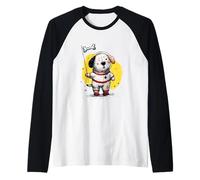 Cute Dog Astronaut Space Explorer Bone Flag Design Raglan Baseball Tee