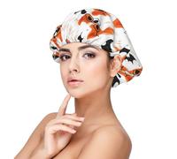 Cute Dog Bat Print Satin Silk Bonnet for Sleeping Women, Adjustable Double Layer Satin Hair Bonnet Night Sleep Cap for Curly Hair