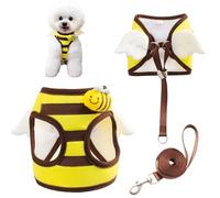 Cute Dog Bee Harness Leash Set Angle Wings Adjustable No Pull Halter Lovely Stripes Lightweight Soft Pet Safe Accessories Kitten Puppy (Yellow, Small)