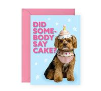 Cute Dog Birthday Card- "Did Somebody Say Cake" - Greeting Card for Him, Her, Friends, Colleagues, Coworker - Party Ready - Comes with Fun Stickers