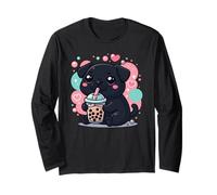 Cute Dog Black Pug Bubble Boba Tea Long Sleeve T-Shirt