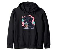 Cute Dog Black Pug Bubble Boba Tea Zip Hoodie