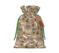 Cute Dog Bone Bowl Woof Paw Print Christmas Drawstring Gift Bags Festive Sack Xmas Birthday Party Present Packaging
