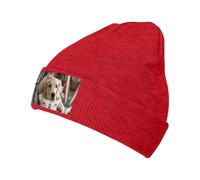 Cute Dog Bone Bowl Woof Paw Print Knitted Hat/Beanie Hats/Knit Hat/Pullover Hat/Knitted Soft Ski Cuff Cap, Red, One Size