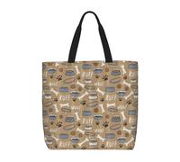 Cute Dog Bone Bowl Woof Paw Print Large Capacity Lightweight Tote Unisex Eco-Friendly Bag Daily Use Travel Beach Gym