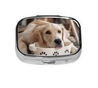Cute Dog Bone Bowl Woof Paw Print Metal Iron Plating Square Mini Pill Box Portable Pill Box for Home Traveling Purse