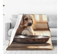 Cute Dog Bone Bowl Woof Paw Print Throw Blanket Fall Sofa Blanket Soft Warm Flannel Blankets Bedroom Decor Bed Couch Chair