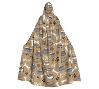 Cute Dog Bone Bowl Woof Paw Print Unisex Full Length Hooded Halloween Cloak For Cosplay Medieval And Festivals Fits