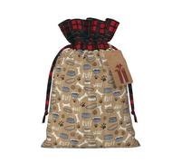 Cute Dog Bone Bowl Woof Paw Printing Cute Color Matching Plaid Christmas Bag Drawstring Design For Christmas Party Gift Packaging