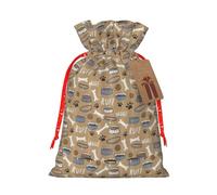 Cute Dog Bone Bowl Woof Paw Printing Drawstring Christmas Bag With Kraft Tag 4.7x6.9 Inch For Halloween Wrapping Gifts