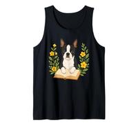 Cute Dog Boston Terrier Reading Book Flowers Floral Tank Top