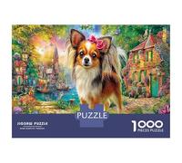 Cute Dog Brain Training Holiday Puzzle - 1000 Piece Sturdy Cardboard Premium Papillon Pink Bow Activity for Holidays, A Wonderful Puzzle for Memory And Fun 38x26cm/1000pcs