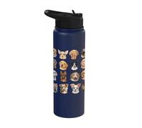 Cute Dog Breed Faces for Pet and Puppy Lovers Stainless Steel Insulated Water Bottle