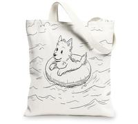 Cute Dog Canvas Tote Bags, Adorable Animal Illustration Reusable Shopping Bags, Fun Playful Lightweight Washable Shoulder Strap Canvas Bags for Beach Travel Picnic 13x15 Inch