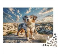 Cute Dog Cardboard Australian Shepherd on Rocky Desert Terrain Premium Jigsaw Puzzle Brain Training Home Decor 70x50cm/1000pcs