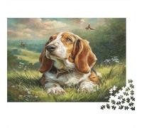 Cute Dog Cardboard Basset Hound Lying in Green Meadow Premium Jigsaw Puzzle Brain Training Home Decor 70x50cm/1000pcs