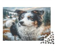Cute Dog Cardboard Border Collie in Snowy Landscape Premium Jigsaw Puzzle for Seniors Brain Training 70x50cm/1000pcs