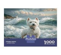 Cute Dog Cardboard Westie on Rocky Shore Waves Premium Jigsaw Puzzle for Seniors Brain Training 52x38cm/1000pcs