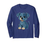 Cute Dog Cartoon Vintage Denim Patchwork Denim Patch Art Long Sleeve T-Shirt
