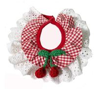 Cute Dog Cat Bandana, Pet Accessory Collar with Red Plaids Lace Edge Knitted Cherry Strawberry Charm (Cherry,XL)