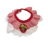 Cute Dog Cat Bandana, Pet Accessory Collar with Red Plaids Lace Edge Knitted Cherry Strawberry Charm (Strawberry,XL)