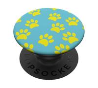 Cute Dog Cat Paw Print Pattern Yellow Blue Puppy PopSockets Adhesive PopGrip