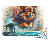 Cute Dog Challenging 1000 Piece Jigsaw Puzzle for Adults Pomeranian in Watercolor Splash by Lake Premium Thick Sturdy Vibrant Stress Relief 52x38cm/1000pcs