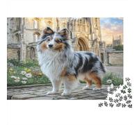 Cute Dog Challenging & Brainteasing Puzzle: Australian Shepherd at Castle for Adults & Kids Age 12 Years Up 70x50cm/1000pcs