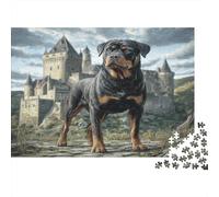 Cute Dog Challenging & Brainteasing Puzzle: Rottweiler at Castle for Adults & Kids Age 12 Years Up 38x26cm/1000pcs